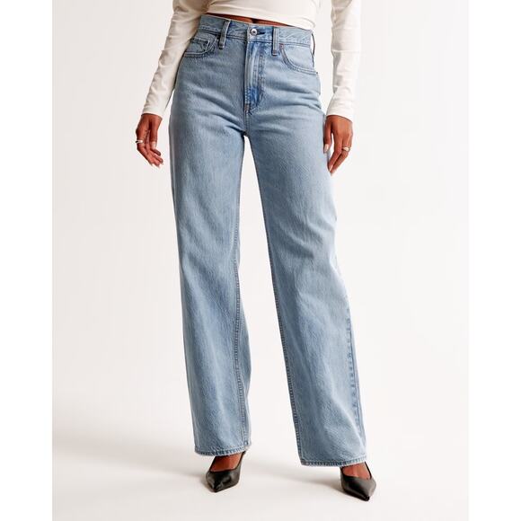 Abercrombie & Fitch High Waisted Denim Loose Jeans Blue 28 / 6 Petite - Picture 1 of 9